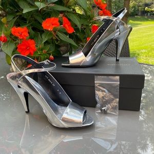 BCBG Maxazria silver heels